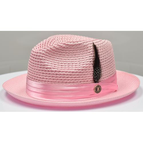 Bruno Capelo Light Pink Braided Straw Fedora Hat JU-902